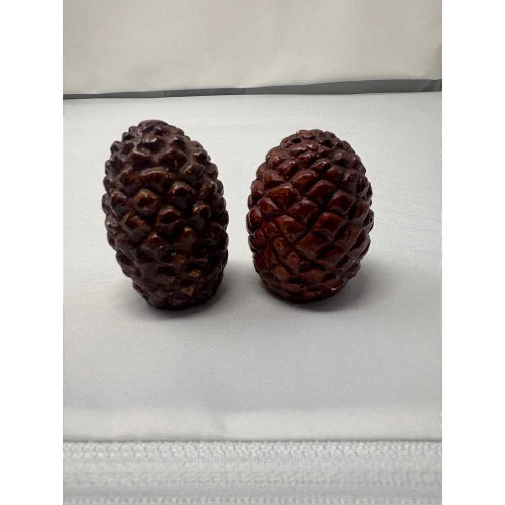 Vintage Chalkware Mini Pine Cone Salt Pepper Shaker Set Brown Retro MCM